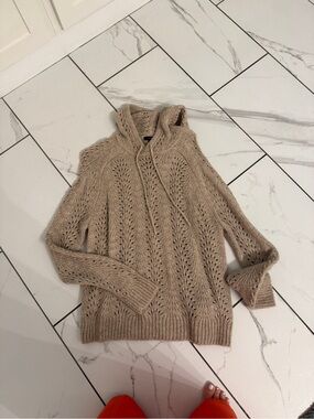 J. Crew Taupe Hooded Open-Knit Sweater